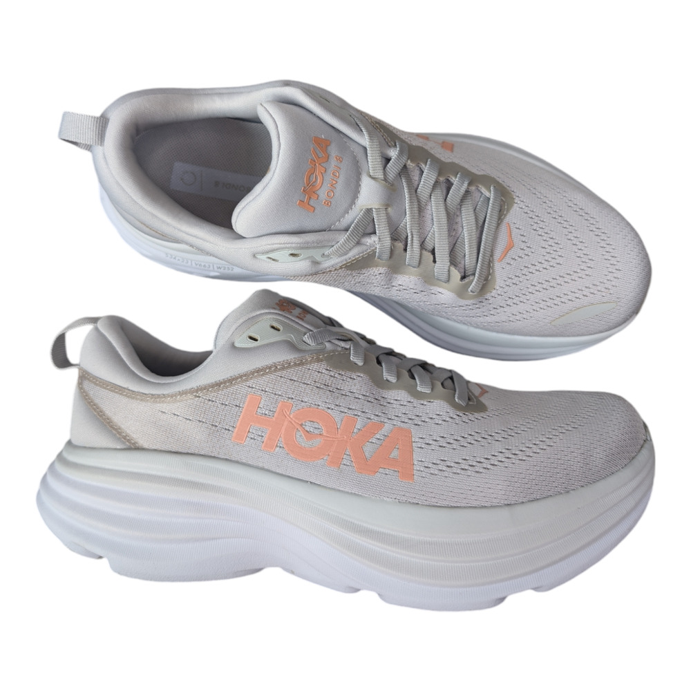 Hoka Women's Athletic Shoes in White and Peach